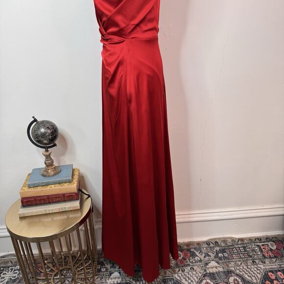 Talbot Runhof Draped Wrap Detail Sleeveless Crepe Satin Gown Red Size 8 Formal - Picture 7 of 16